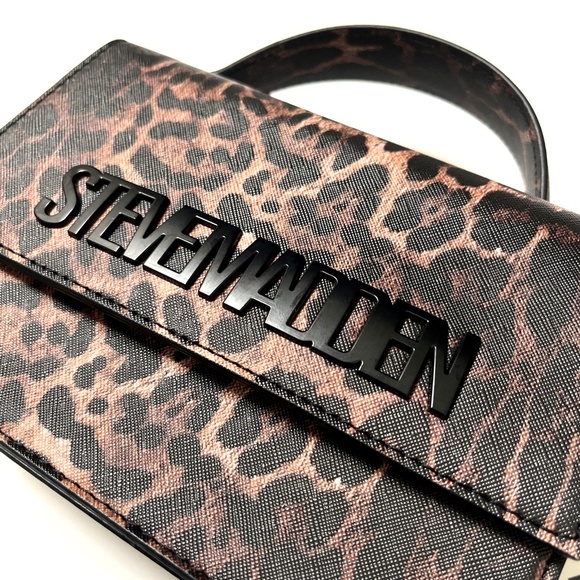 Steve Madden Leopard Accordion Crossbody Top Handle Bag + Pouch Animal Print - Picture 4 of 9